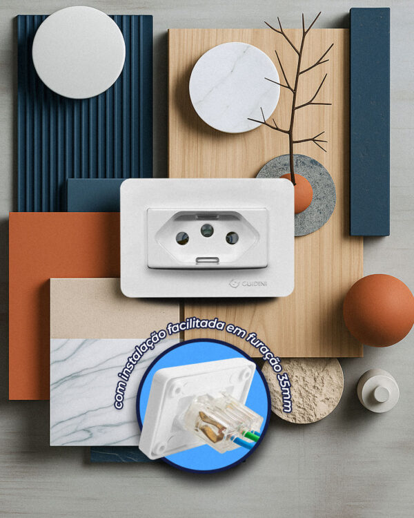 Tomada-Fácil-Instalação-Branca-Guidini Tomada 35mm Easy Instal Fácil Instalação